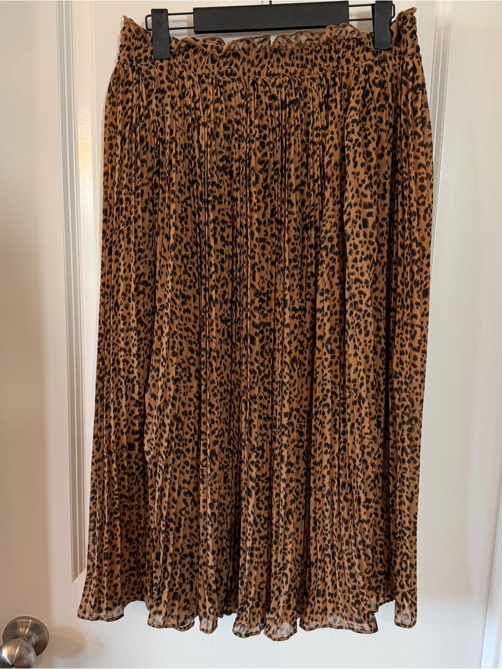 Women’s Medium Pleated Leopard Print Midi Skirt Elastic Waist